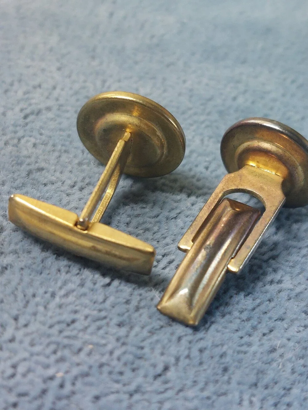 Vintage Cufflinks Lot of 2 Pairs Goldtone Black Cabochon & Silvertone MOP Style